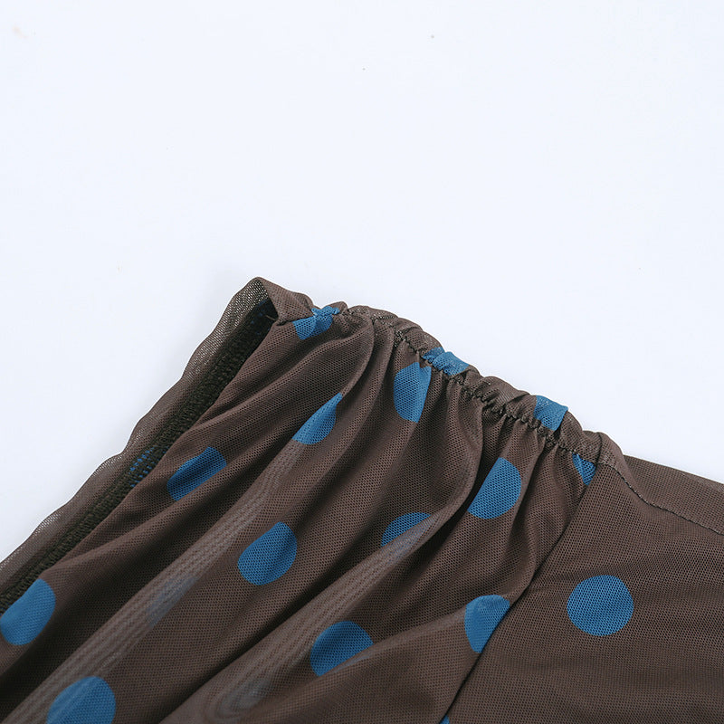 Polka dot A line ruched mesh mini skirt  | Festival Outfits Women