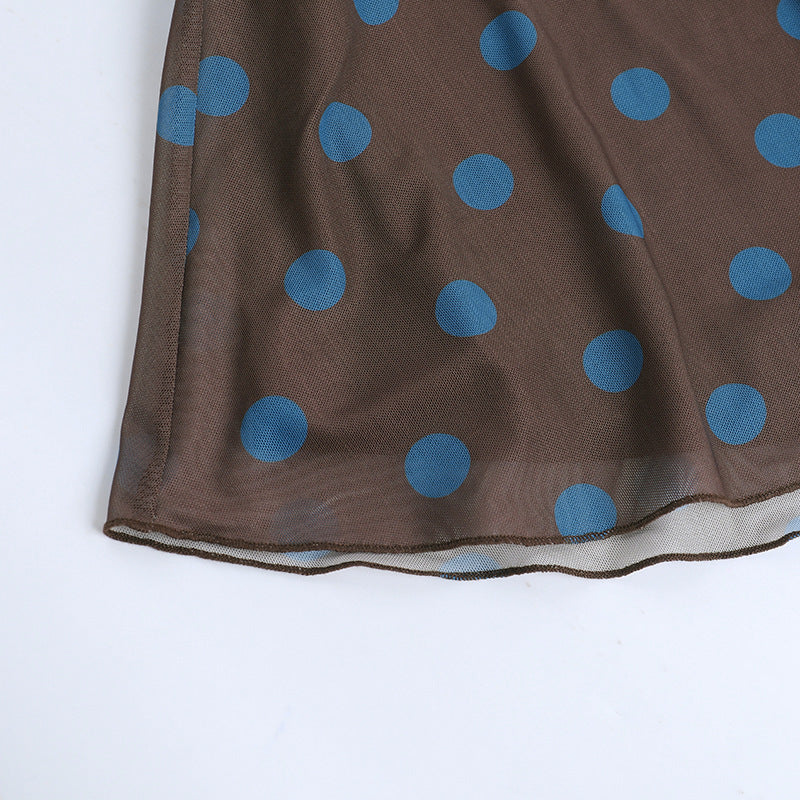 Polka dot A line ruched mesh mini skirt  | Festival Outfits Women