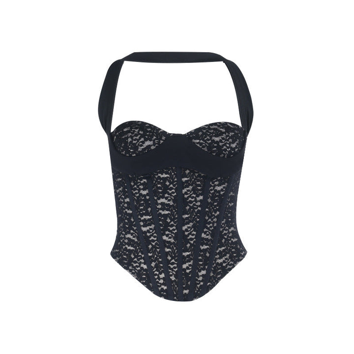 Halter lace zip-up corset backless top  | Festival Outfits Women
