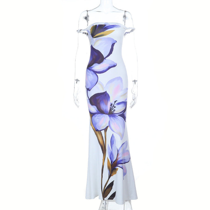 Off shoulder flower print backless tube maxi dress  | Festival Outfits Women
