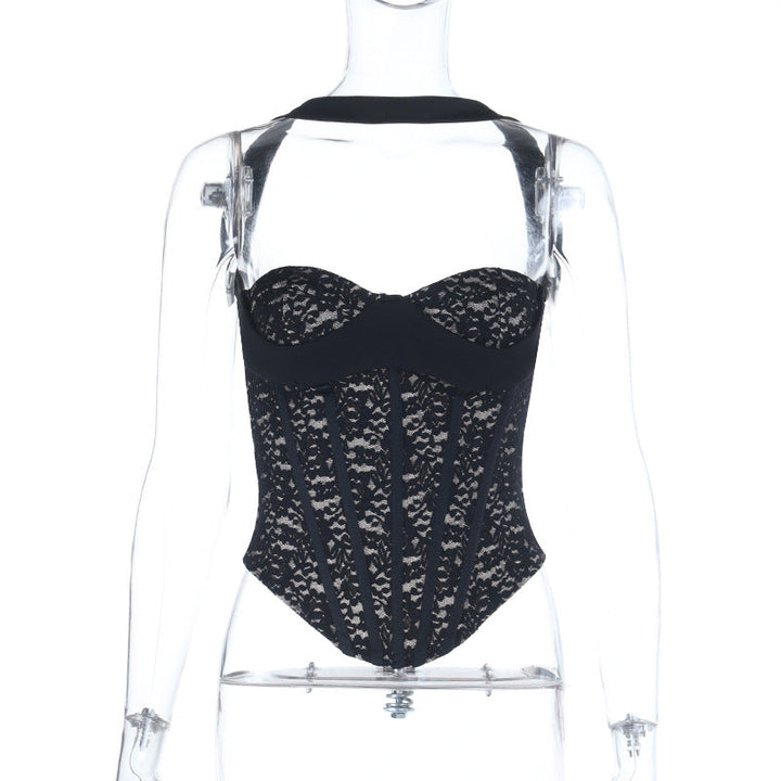 Halter lace zip-up corset backless top  | Festival Outfits Women