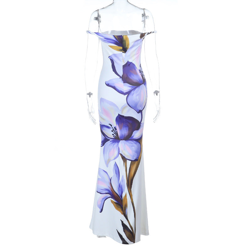 Off shoulder flower print backless tube maxi dress  | Festival Outfits Women