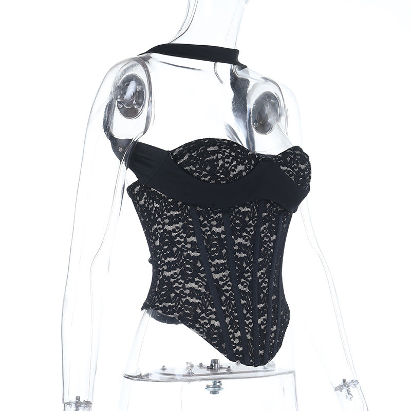 Halter lace zip-up corset backless top  | Festival Outfits Women