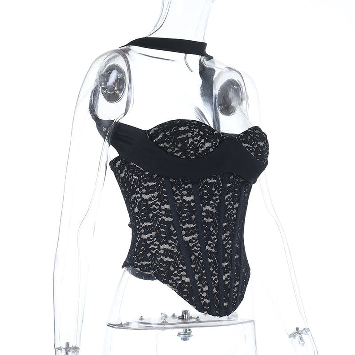 Halter lace zip-up corset backless top  | Festival Outfits Women