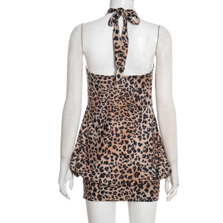 Leopard print halter self tie o ring mini dress  | Festival Outfits Women  | Leopard Print Mini Dress