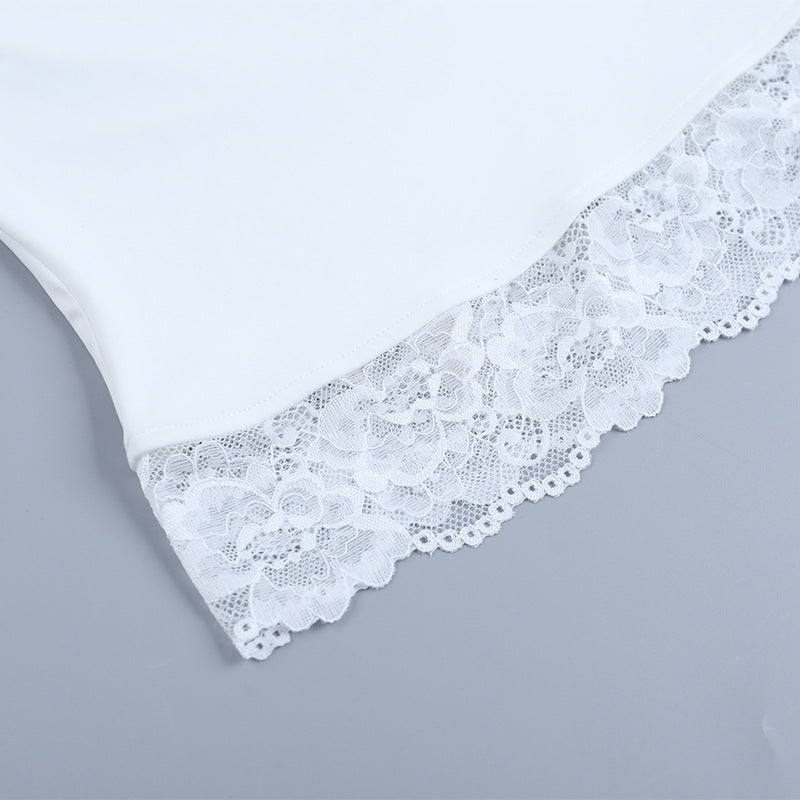 Lace hem v neck backless solid tank top  | Festival Outfits Women