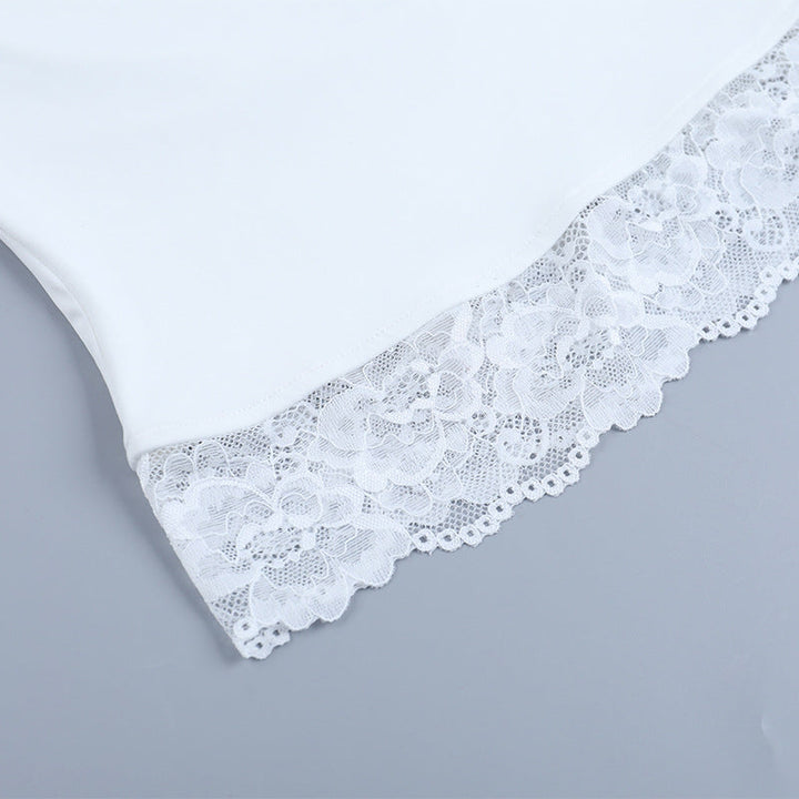 Lace hem v neck backless solid tank top  | Festival Outfits Women