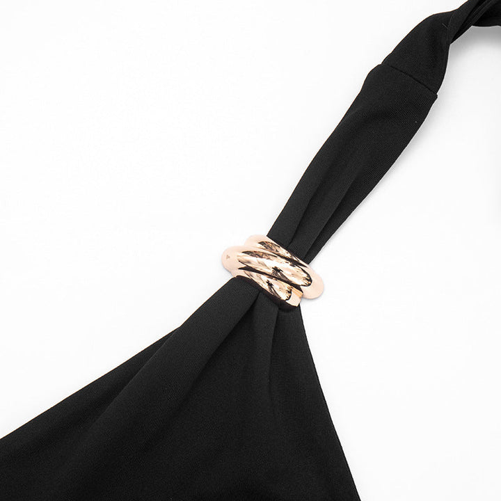 Irregular v neck self tie halter backless top  | Festival Outfits Women