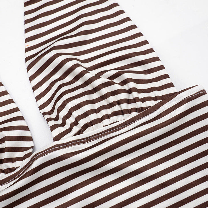 Halter self tie striped print backless v neck top  | Festival Outfits Women