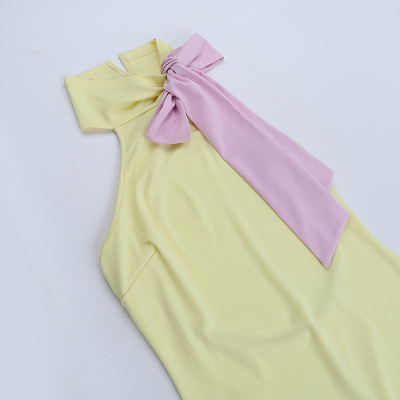 Bowknot self tie high neck backless mini dress  | Festival Outfits Women
