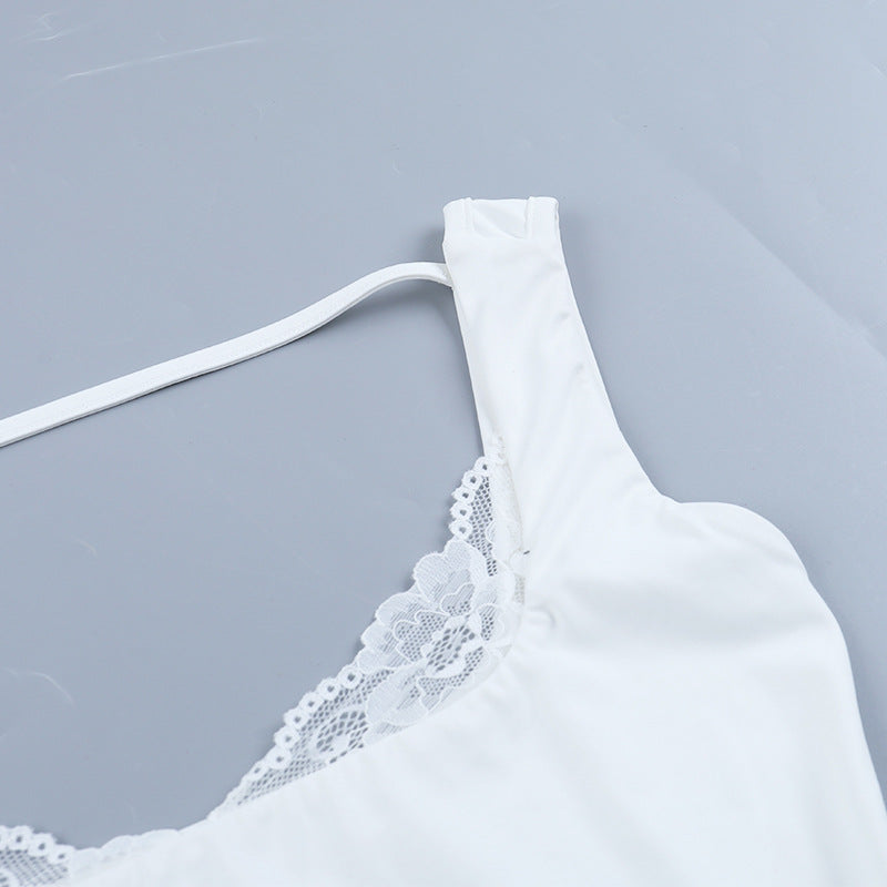 Lace hem v neck backless solid tank top  | Festival Outfits Women