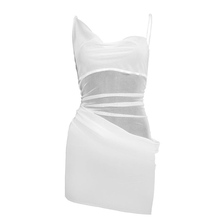 Irregular ruched chiffon backless cami mini dress  | Festival Outfits Women