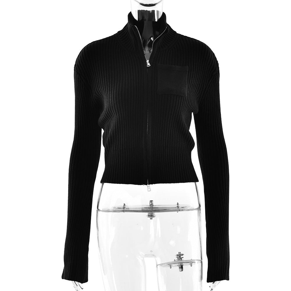 Long sleeve zip-up high neck solid top  | Festival Outfits Women
