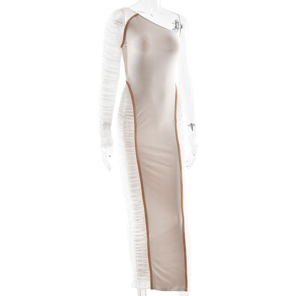 Irregular long sleeve ruched mesh mini dress  | Festival Outfits Women