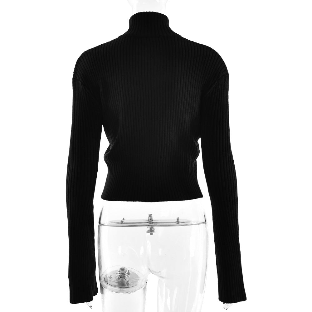 Long sleeve zip-up high neck solid top  | Festival Outfits Women