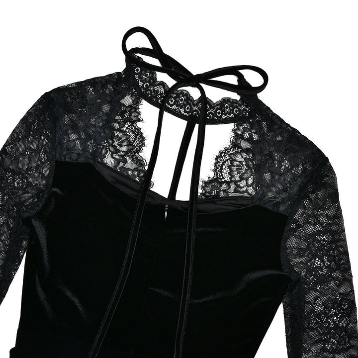 Lace long sleeve hollow out self tie slit midi dress  | Festival Outfits Women