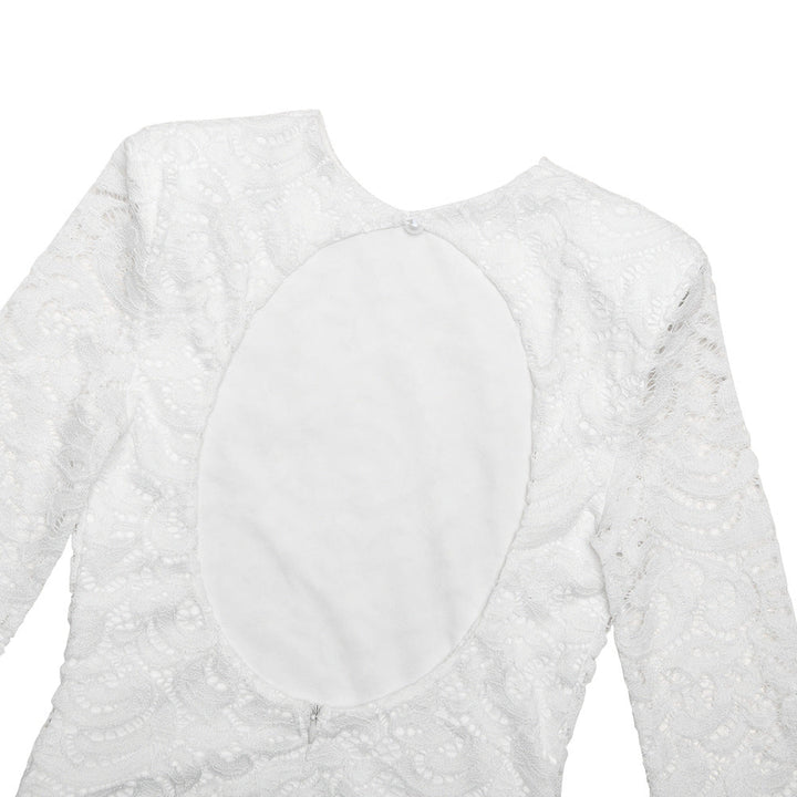 Crewneck long sleeve irregular ruched lace mini dress  | Festival Outfits Women