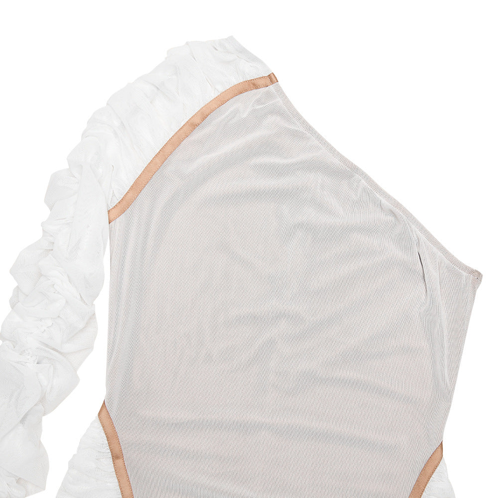 Irregular long sleeve ruched mesh mini dress  | Festival Outfits Women