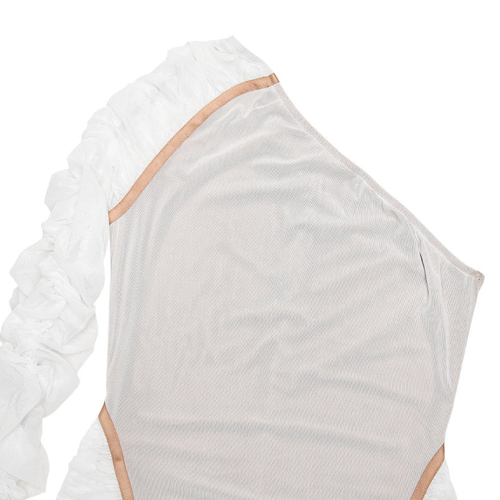 Irregular long sleeve ruched mesh mini dress  | Festival Outfits Women