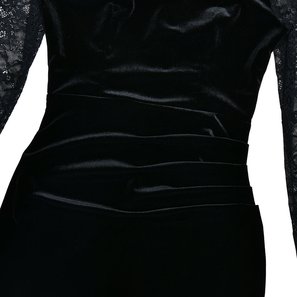 Lace long sleeve hollow out self tie slit midi dress  | Festival Outfits Women