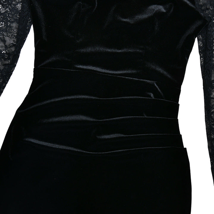 Lace long sleeve hollow out self tie slit midi dress  | Festival Outfits Women