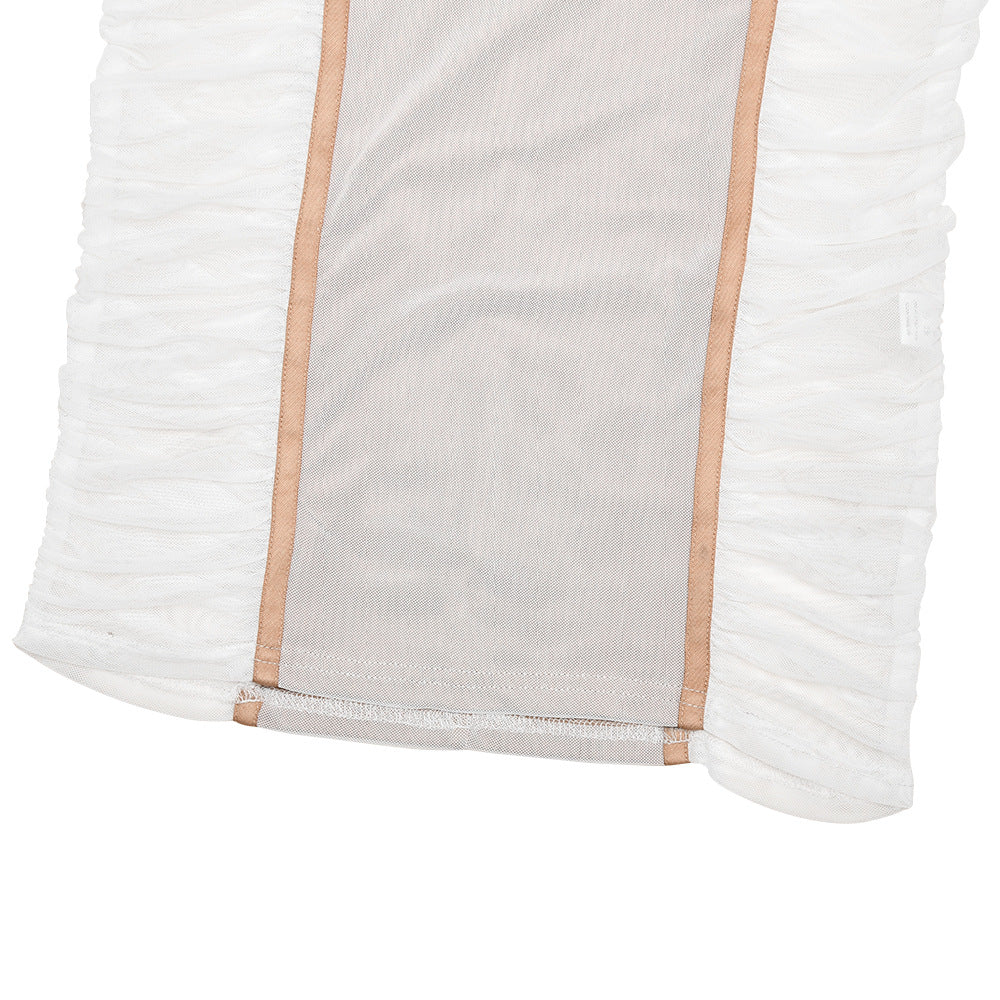 Irregular long sleeve ruched mesh mini dress  | Festival Outfits Women