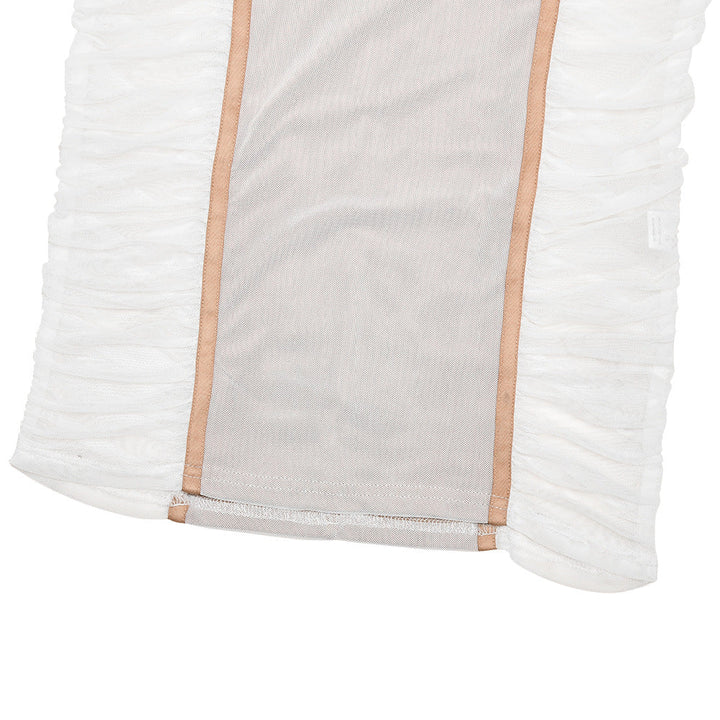 Irregular long sleeve ruched mesh mini dress  | Festival Outfits Women