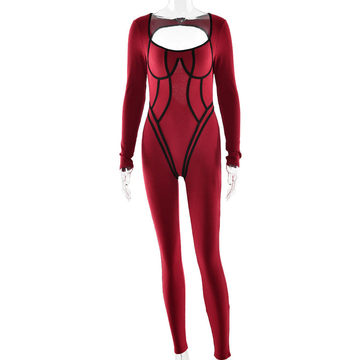 U neck long sleeve low cut backless jumpsuit  | Festival Outfits Women