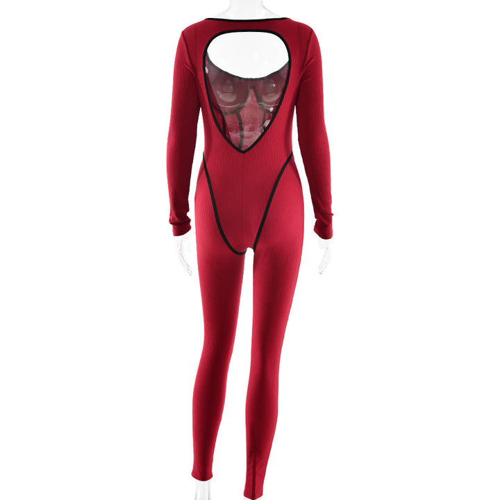 U neck long sleeve low cut backless jumpsuit  | Festival Outfits Women