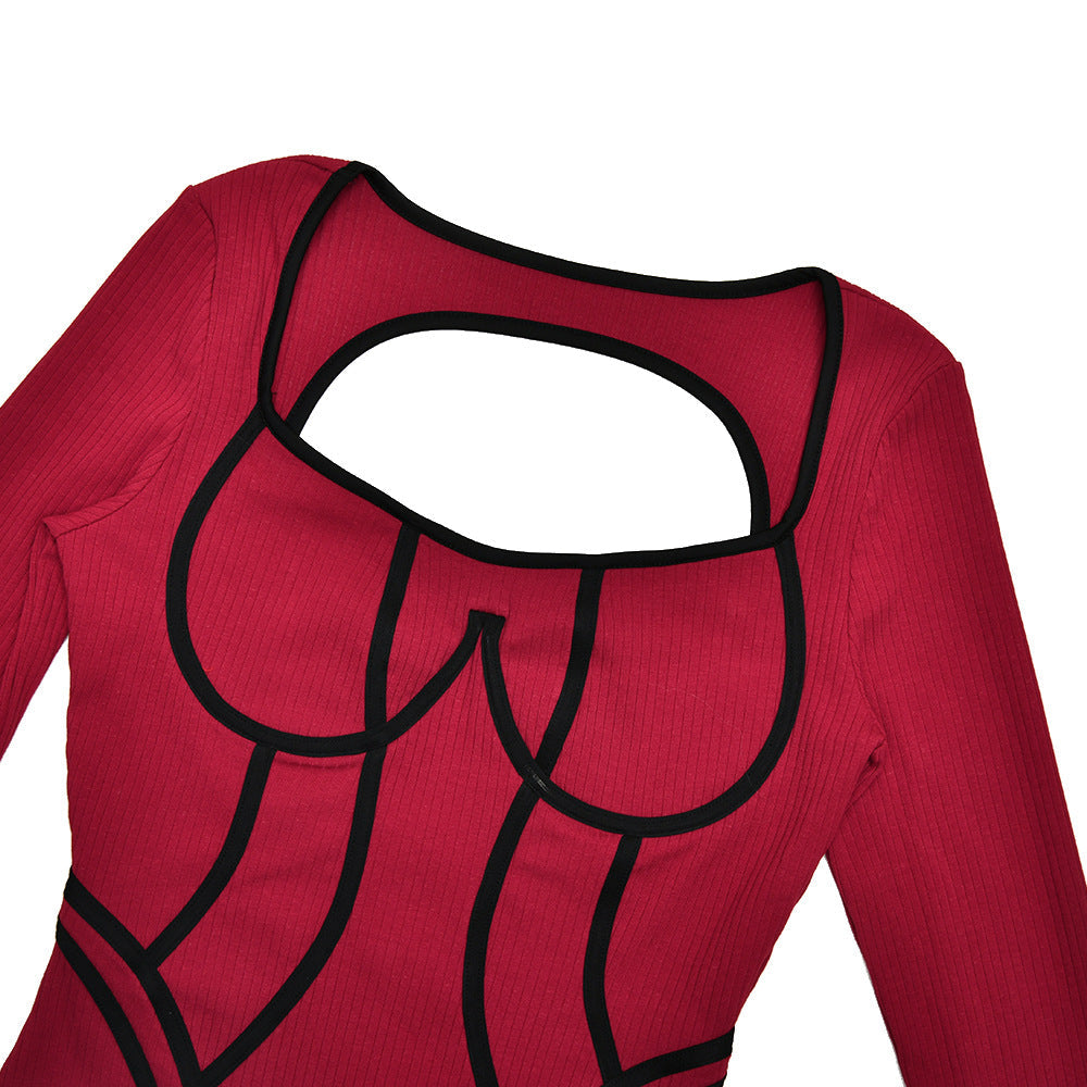 U neck long sleeve low cut backless jumpsuit  | Festival Outfits Women