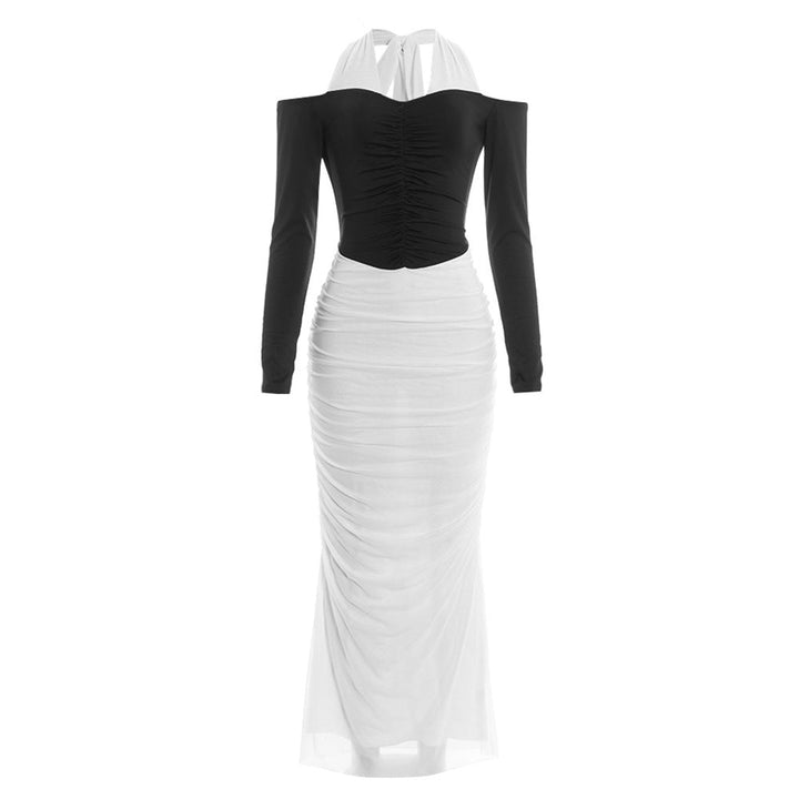 Ruched long sleeve halter self tie maxi dress  | Festival Outfits Women