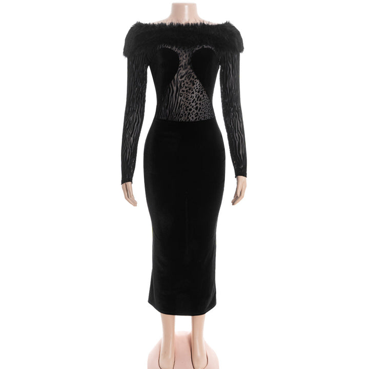 Long sleeve fluffy off shoulder slit midi dress  | Festival Outfits Women