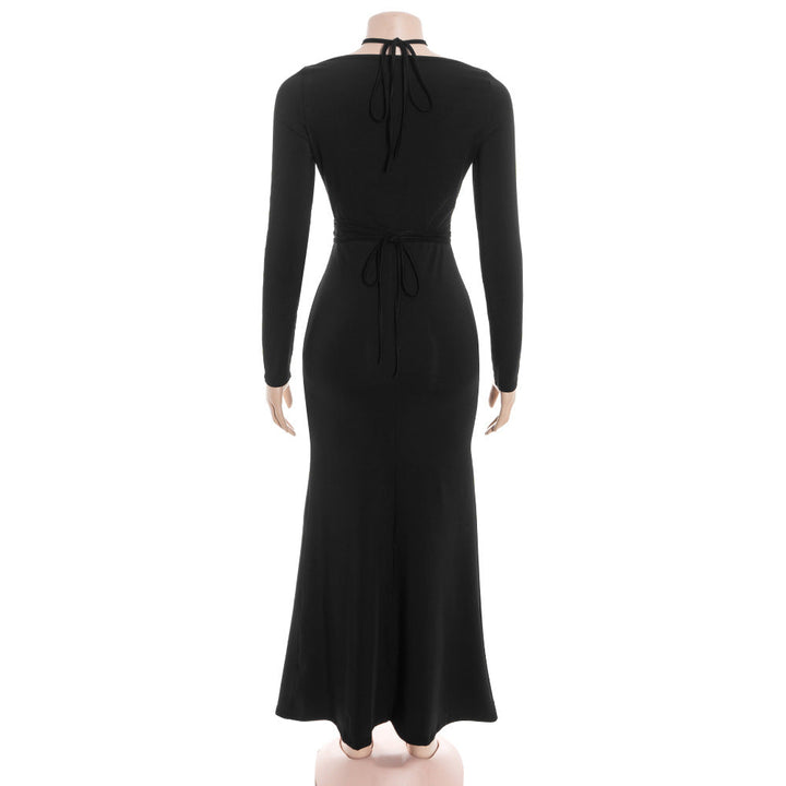 Cross front hollow out long sleeve self tie maxi dress  | Festival Outfits Women