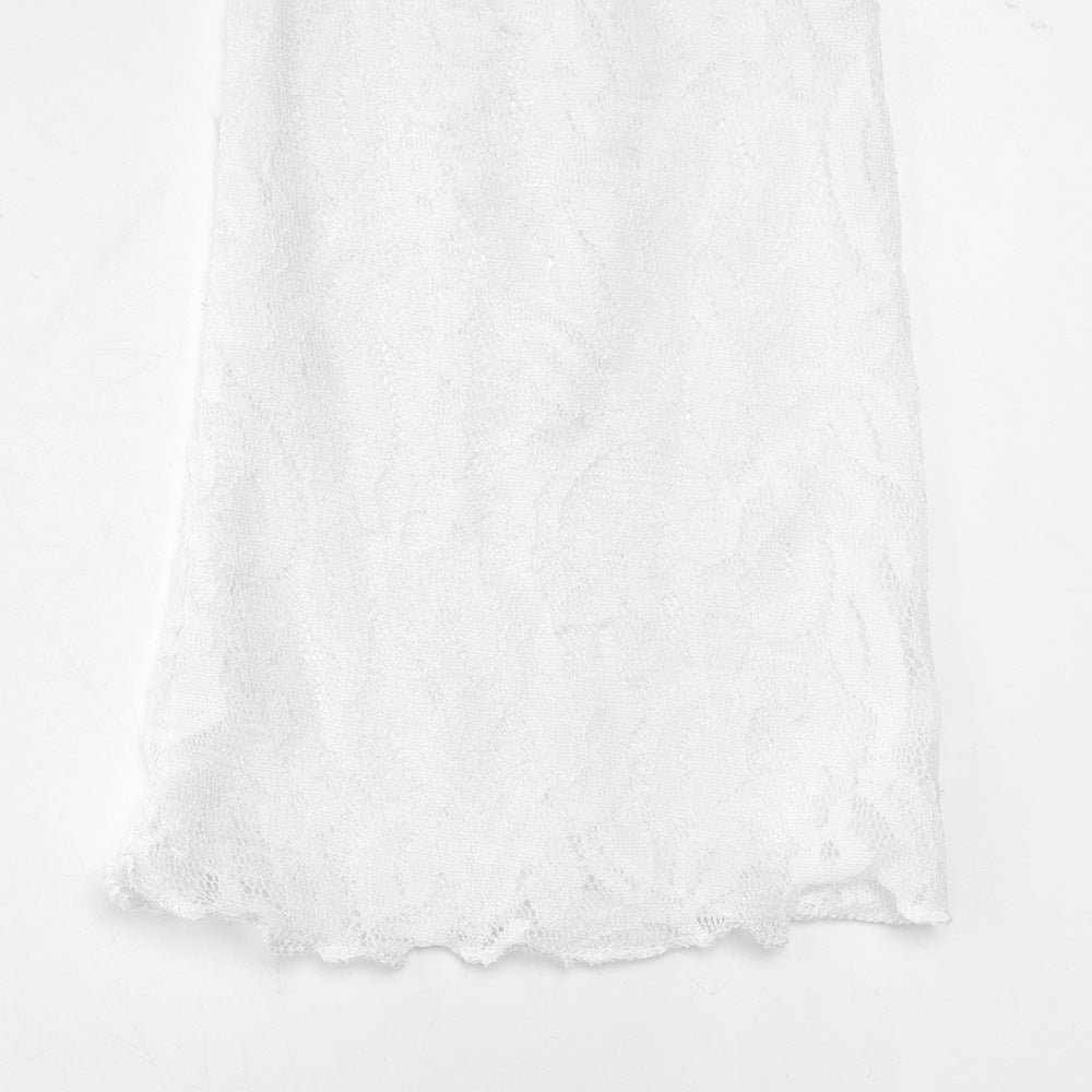 Off shoulder long sleeve lace solid crop top  | Festival Outfits Women