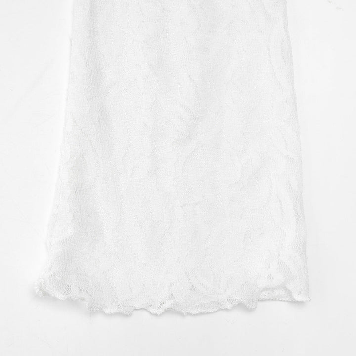 Off shoulder long sleeve lace solid crop top  | Festival Outfits Women