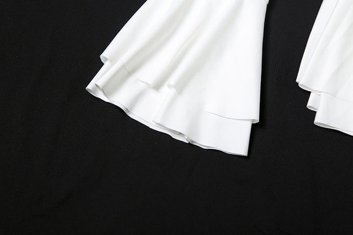 Long flared sleeve ruffle v neck self tie mini dress  | Festival Outfits Women