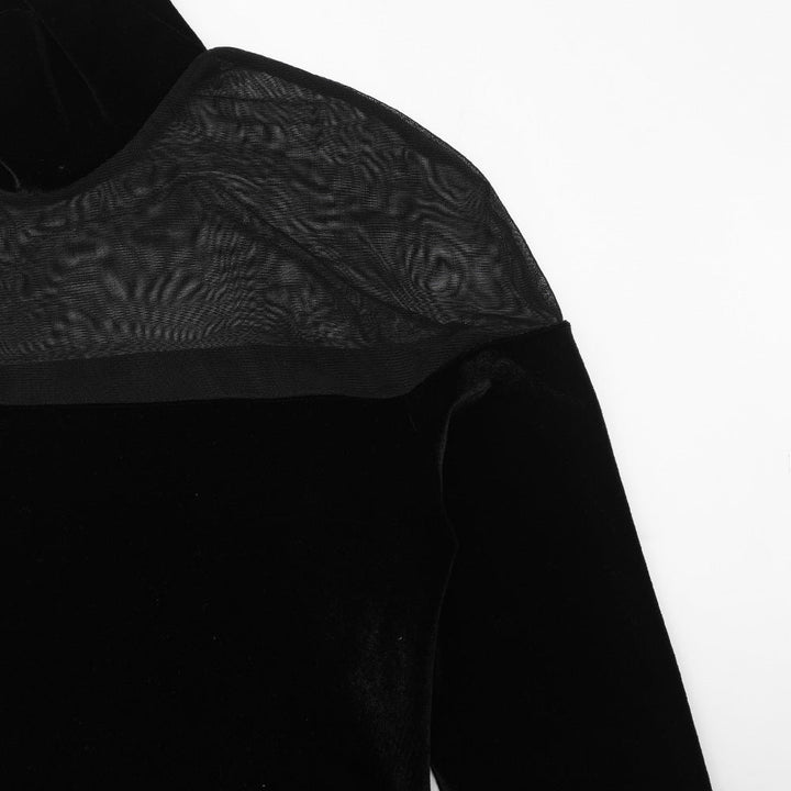 High neck long sleeve mesh velvet maxi dress  | Festival Outfits Women