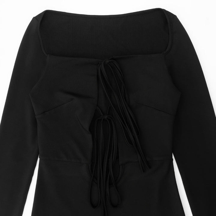 Cross front hollow out long sleeve self tie maxi dress  | Festival Outfits Women