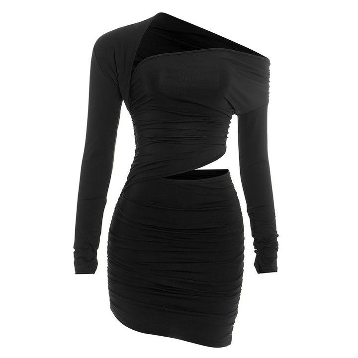 Long sleeve irregular ruched hollow out mini dress  | Festival Outfits Women