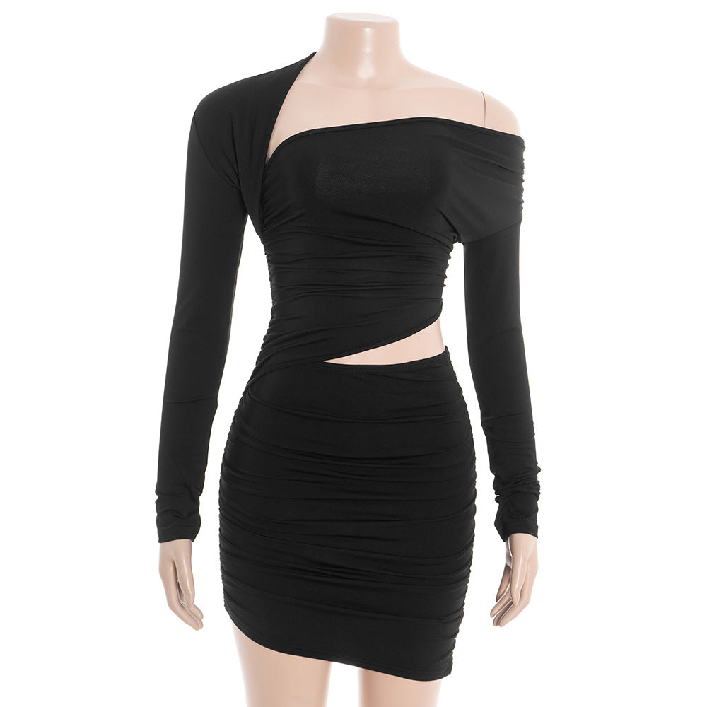 Long sleeve irregular ruched hollow out mini dress  | Festival Outfits Women