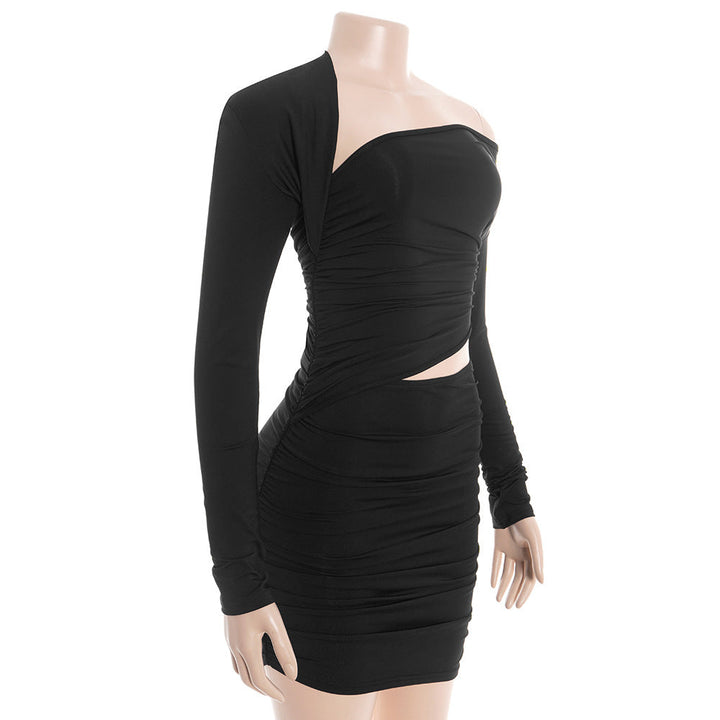 Long sleeve irregular ruched hollow out mini dress  | Festival Outfits Women