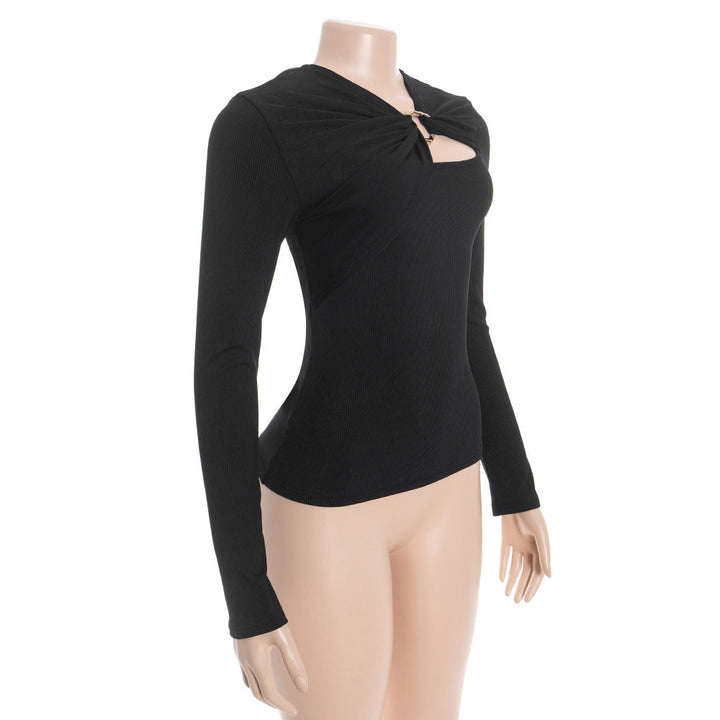 Ribbed long sleeve hollow out irregular top  | Festival Outfits Women