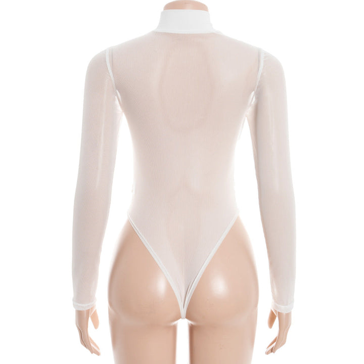 Long sleeve high neck mesh button bodysuit  | Festival Outfits Women
