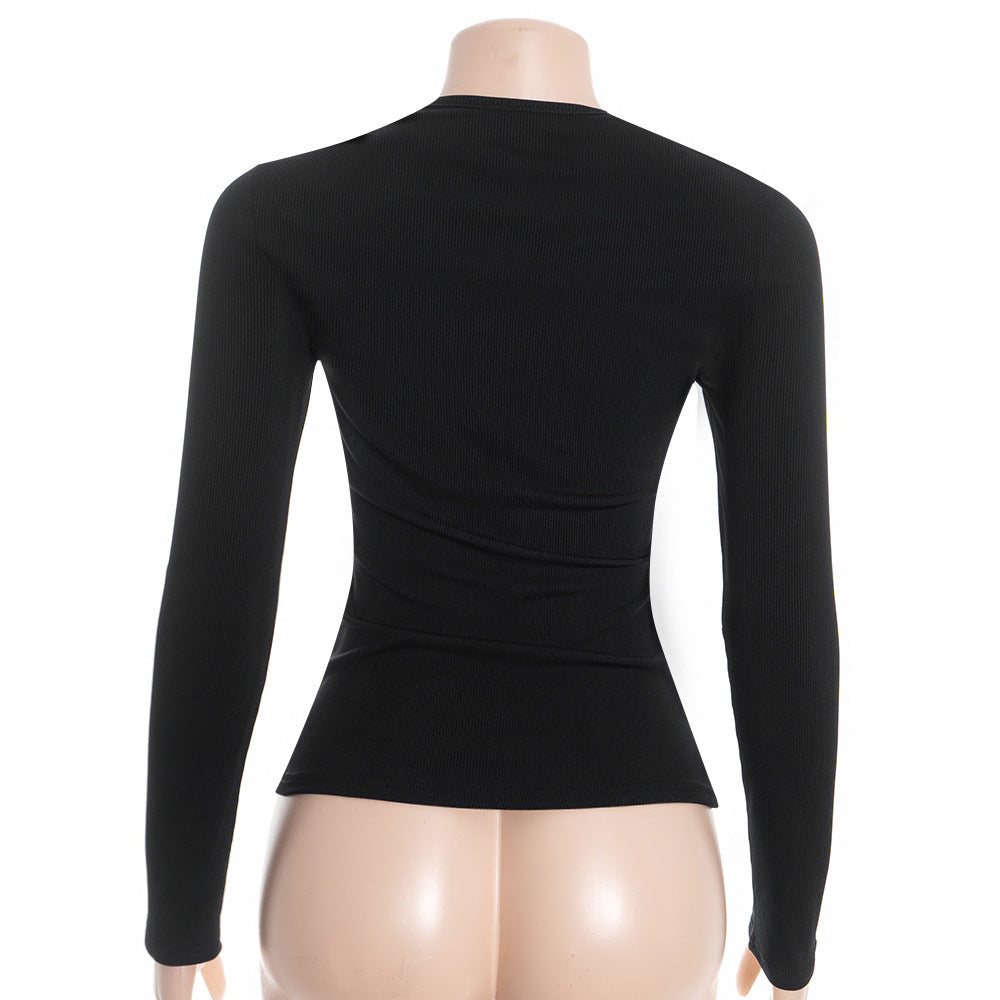 Ribbed long sleeve hollow out irregular top  | Festival Outfits Women