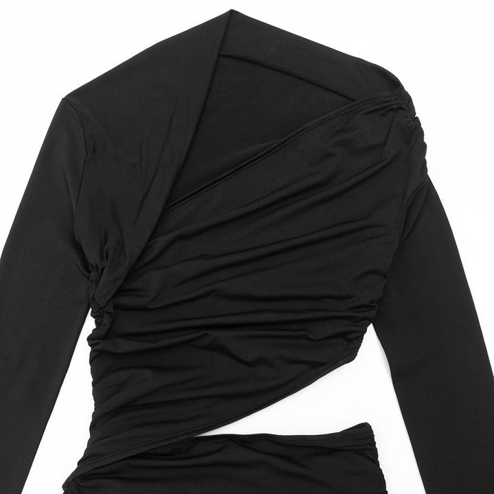 Long sleeve irregular ruched hollow out mini dress  | Festival Outfits Women