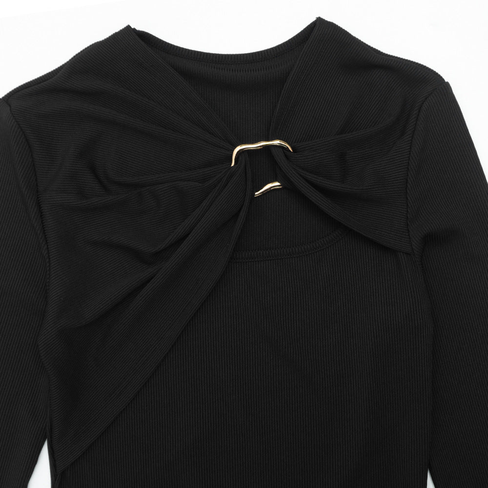 Ribbed long sleeve hollow out irregular top  | Festival Outfits Women