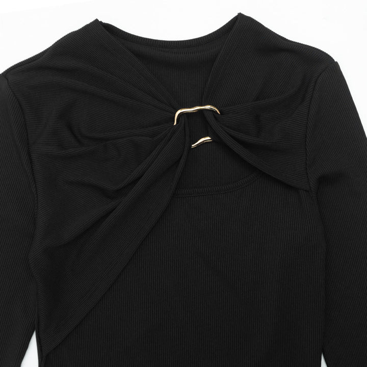 Ribbed long sleeve hollow out irregular top  | Festival Outfits Women