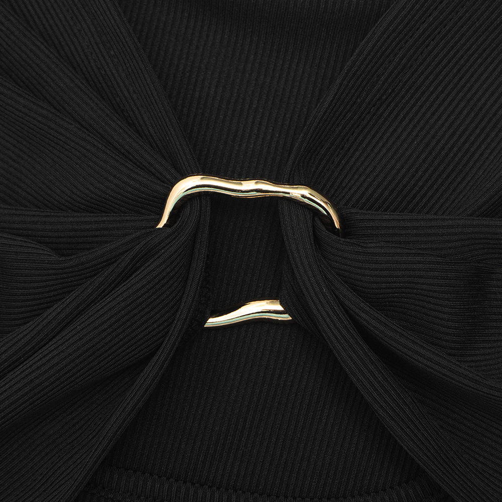 Ribbed long sleeve hollow out irregular top  | Festival Outfits Women