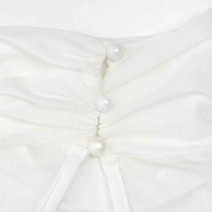 High neck button long sleeve mesh ruched mini dress  | Festival Outfits Women