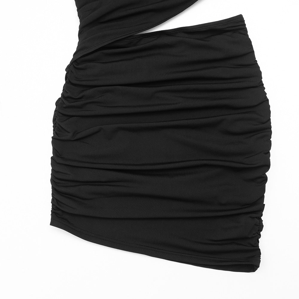 Long sleeve irregular ruched hollow out mini dress  | Festival Outfits Women